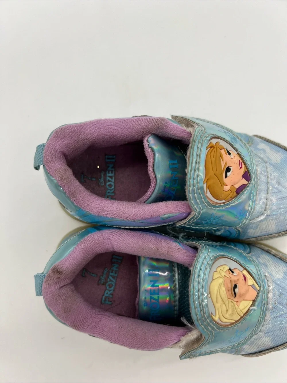 Disney Frozen Anna Elsa Blue Slip on Hook & Loop Sneakers Sz 7